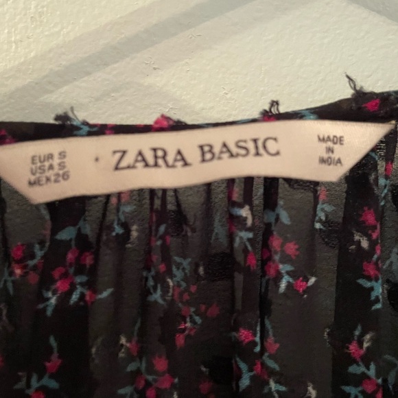 Zara Black Sheer Pink Floral Dress w/ Slip Lining size Small - Picture 3 of 8